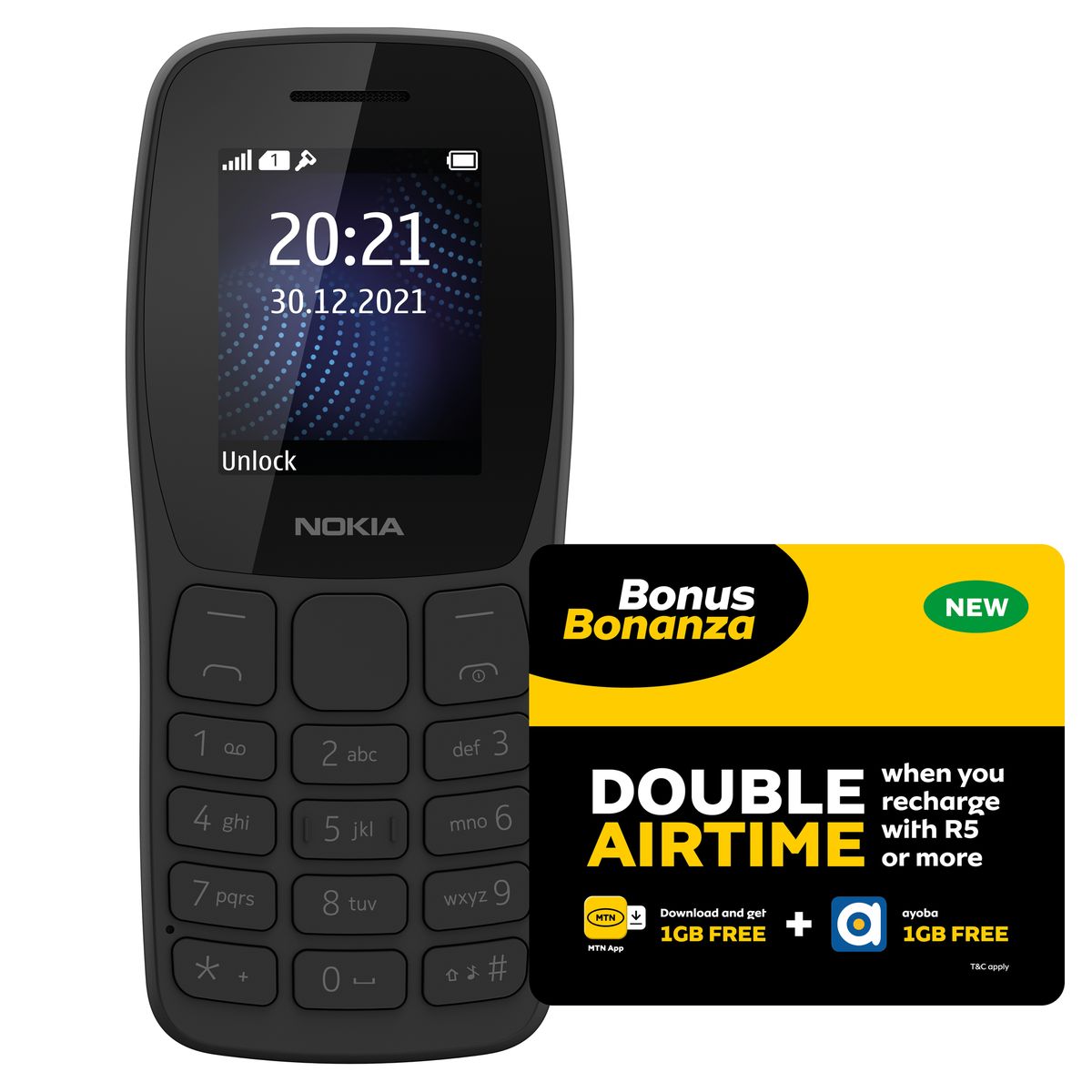 Nokia 105 Africa Edition Dual Sim - Charcoal + MTN Sim Kit