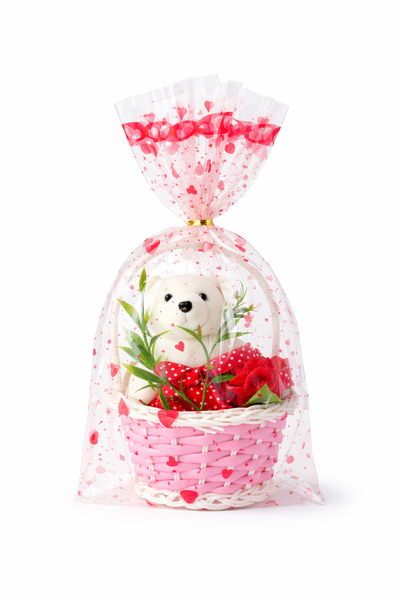 Valentine Teddy Bear Gift with Artificial Roses- Pink