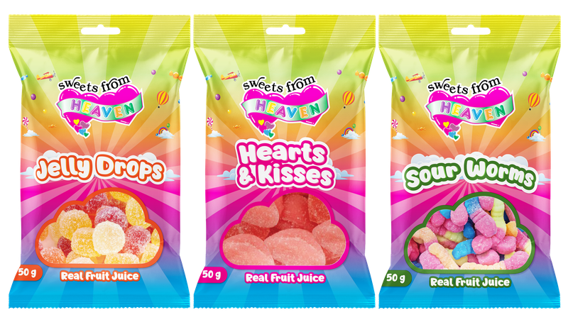 12Pk |Sweets from Heaven |Jelly, Hearts,Worms |Sweets &amp; Chocolates |50g