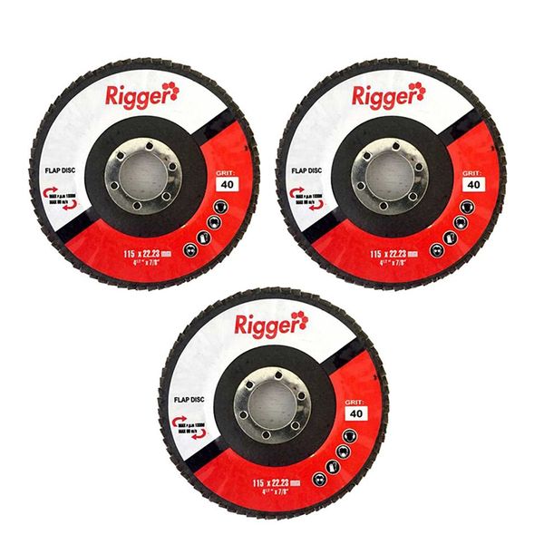 Rigger Abrasive DIY Flap Disc 115mm x 22.23mm - 40 Grit ( 3 Pack )