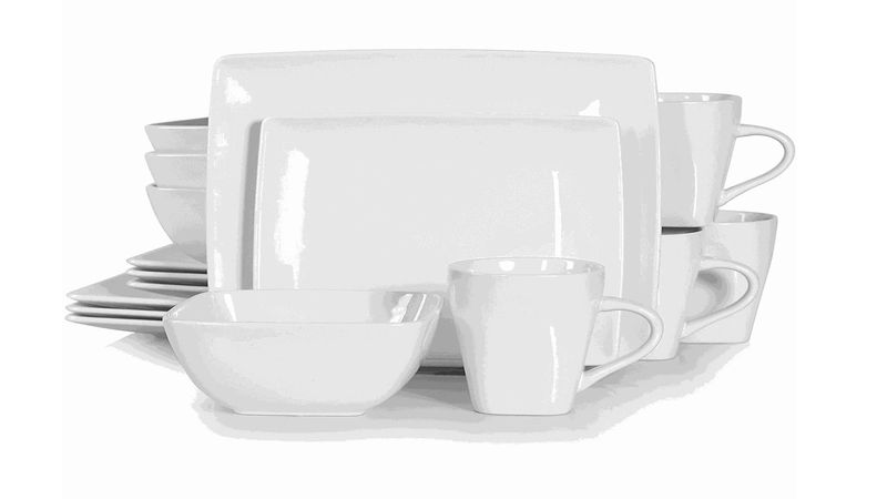 Square Ceramic Dinner Set - White - 16 Pieces