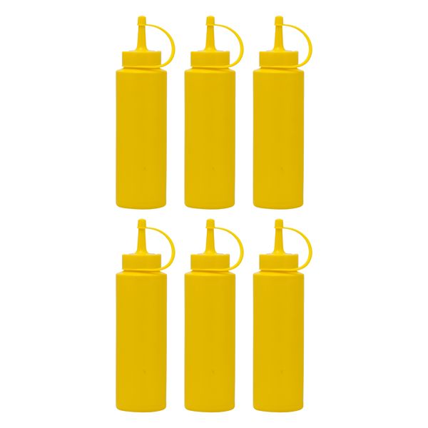 Round Plastic Sauce Bottle Yellow 6 Pack, (250Ml)