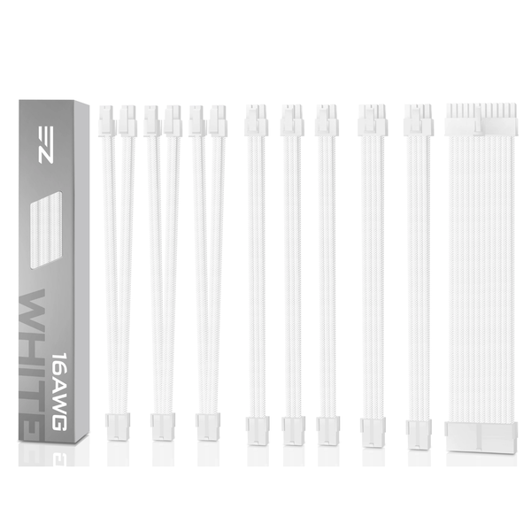 EZDIY-FAB 16 AWG PSU Premium Nylon Sleeved Extension Cable Kit -All White
