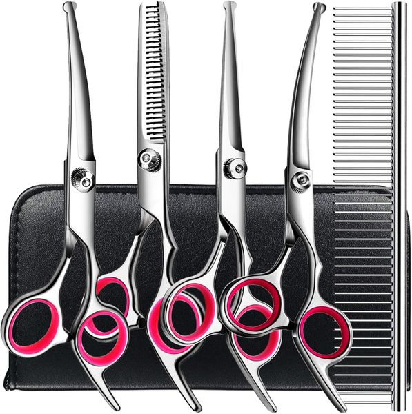 6-in-1 Professional Dog Grooming Scissors Kit with Safety Round Tips