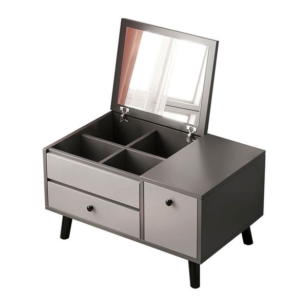 Mini Dressing Table with 3-Color Mirror - Foldable Vanity with Storage