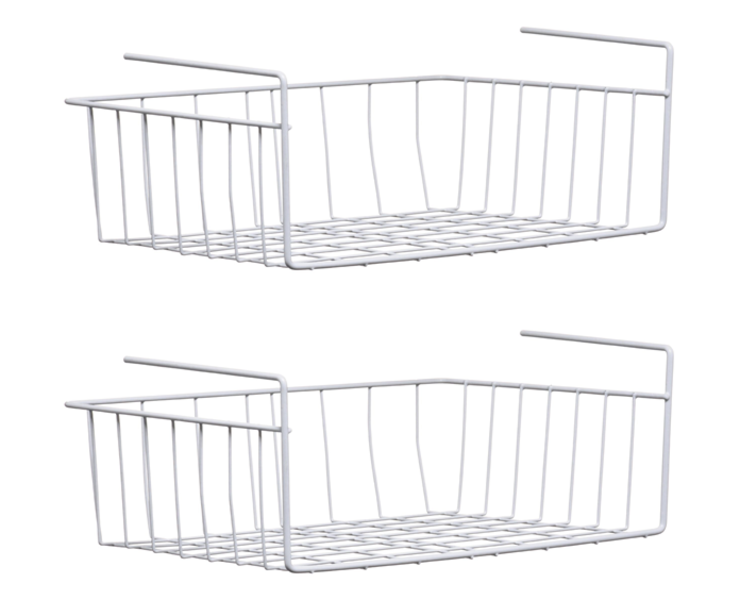 HomeFX Under Cabinet Storage Shelf Basket 2 Set - White