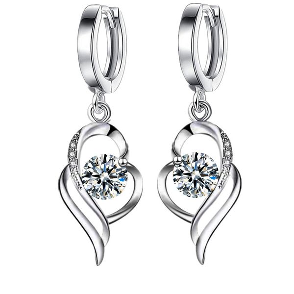 Lady Women's CZ Simulated Diamond Heart Earrings Zircon Drop Dangle Earring