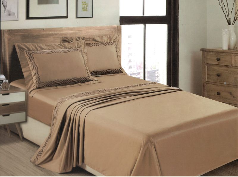Egyptian Cotton Embroided Sheet- Queen - Taupe