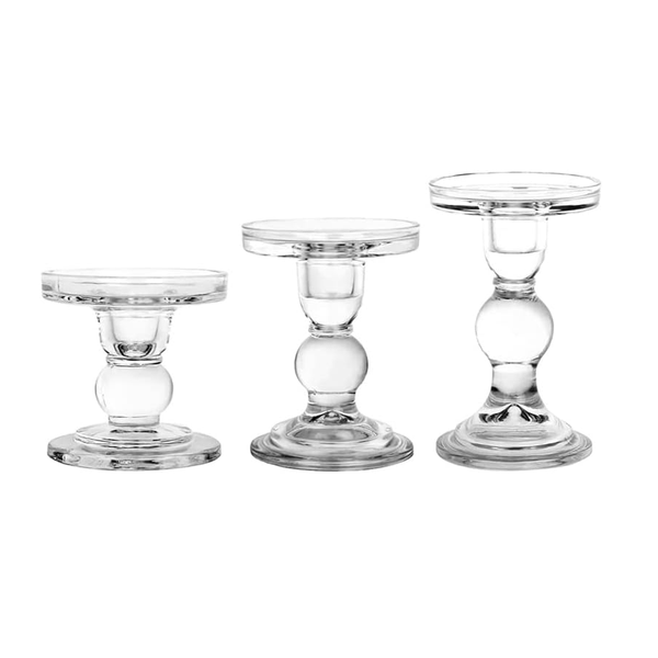 Set Of 3 Pieces Glass Crystal Candlestick Holder