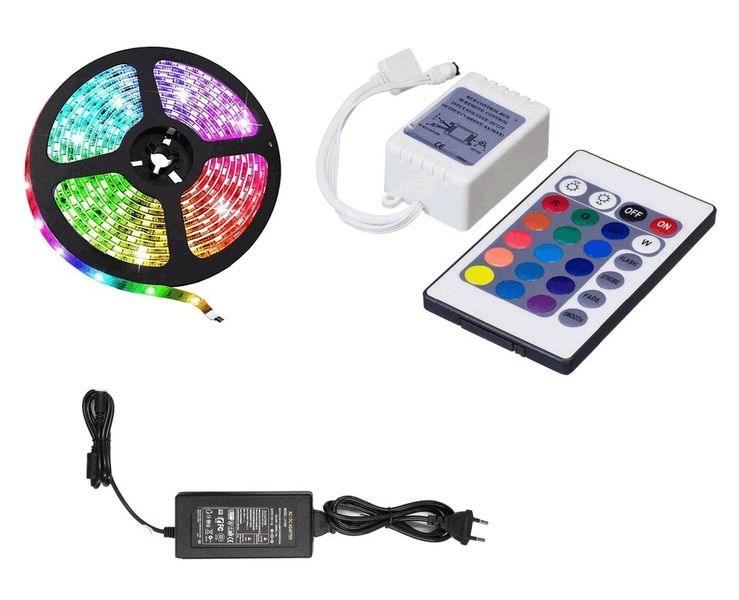 5M 5050 RGB LED Strip Light With Remote And Power Supply