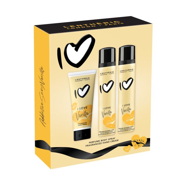 Lentheric I Love Vanilla 2 x Perfume Body Spray 90ml &amp; Hand Cream 75ml