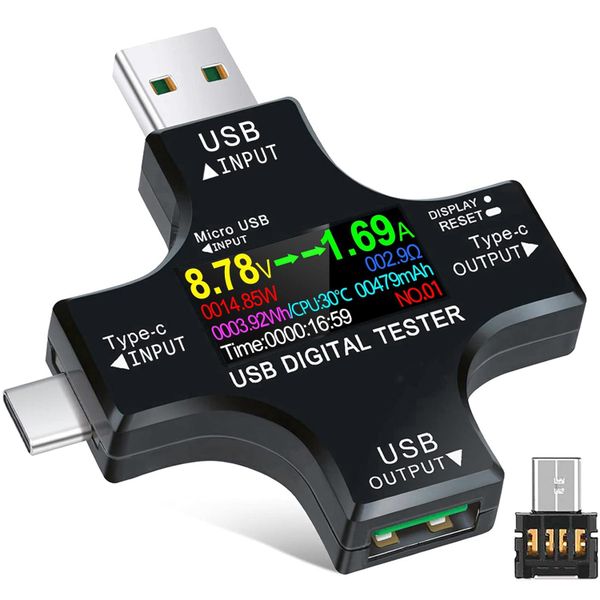USB 2 in 1 Digital Multimeter 3.6-32V 0-8.0A Voltage and Current Tester