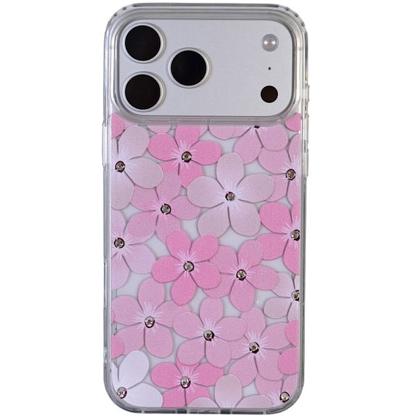 Pink Floral Rhinestone Clear Phone Case - Compatible With IPhone