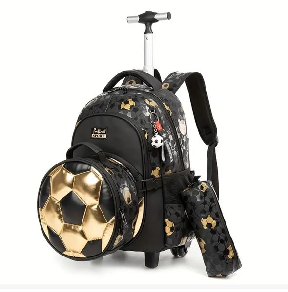 Soccer/ Football School Trolley Bag with Clip On Lunch Bag and Pencil Bag