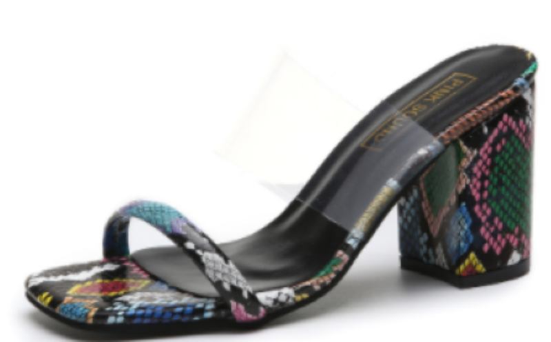Women Transparent Band Chunky Heel Pumps