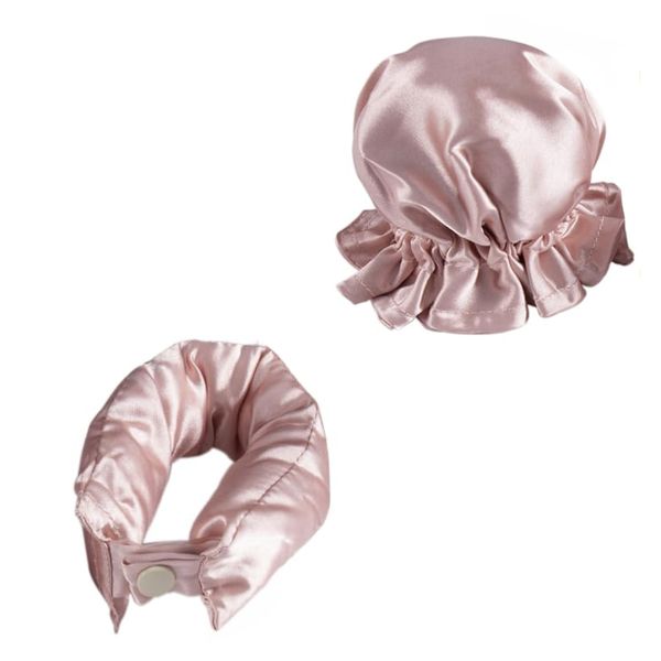 4 Piece Curling Rod &amp; Cap Satin Heatless Hair Rollers Set Pink