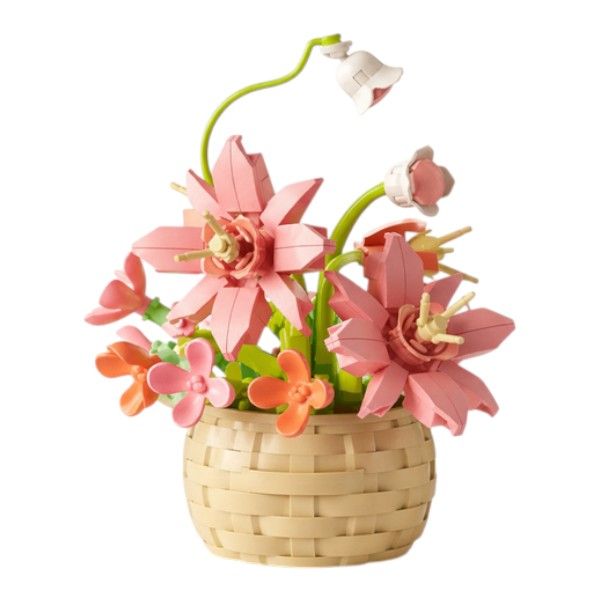 Creative Mini Lily &amp; Wildflower Potted Building Blocks Set - Pink &amp; Orange