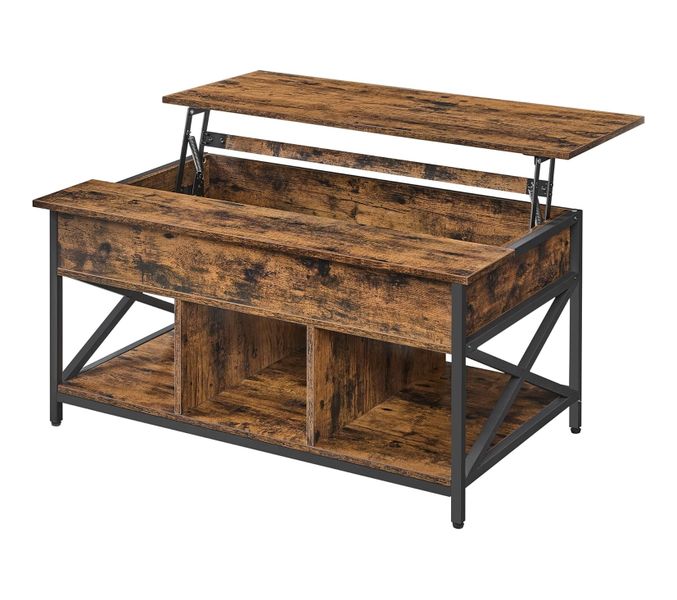 Rustic Lift-Top Coffee Table - Hidden Storage &amp; Open Shelves