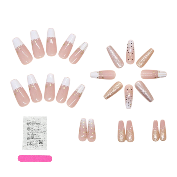 24Pcs Gold and Glitter Starry Press-On Nails Set - Multicolor
