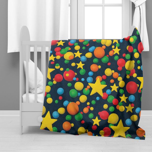 Colourful Balls &amp; Stars Minky Blanket