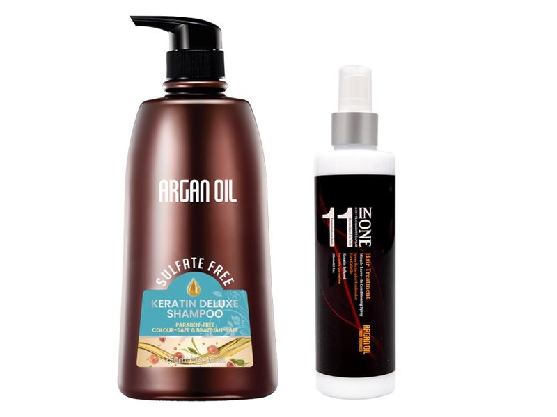 Argan Oil Keratin Deluxe Shampoo 750ml (Sulfate free) &amp; 11 in 1 Treatment