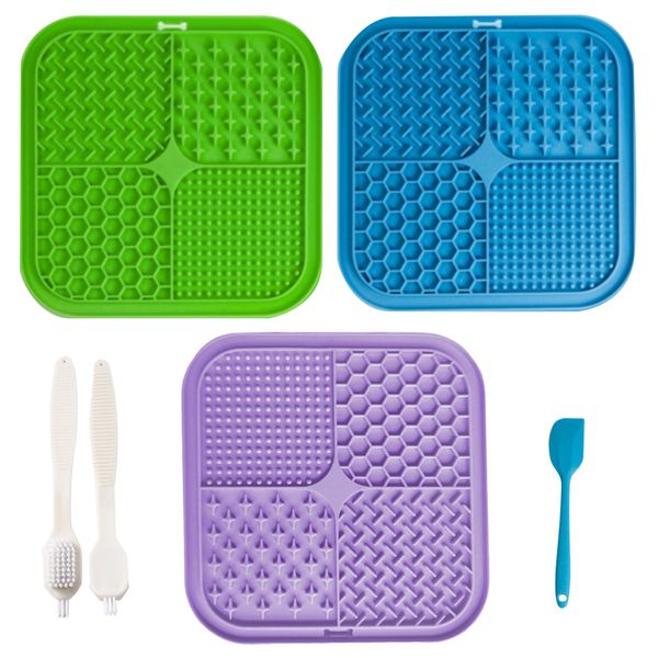 3 Pack Silicone Pet Slow Feeder Lick Mat With Suction Cups Set