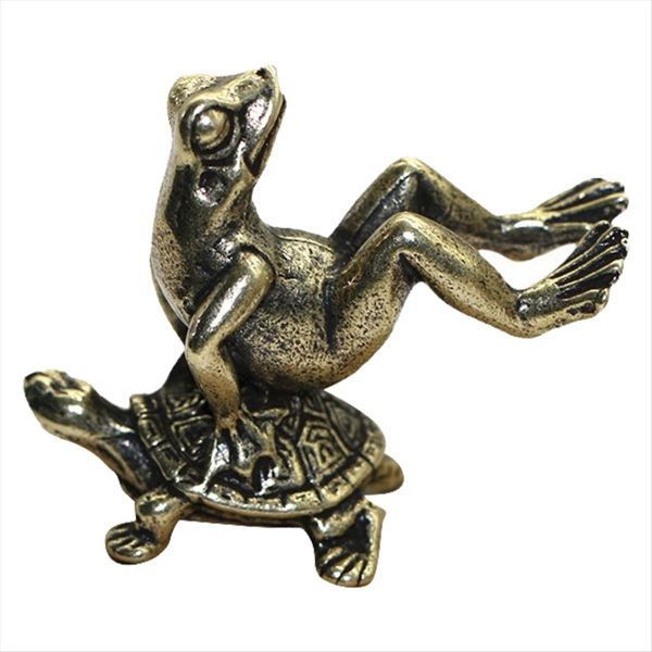 Antique Play Brass Tortoise Frog Miniature Statue Decor Desk Decor