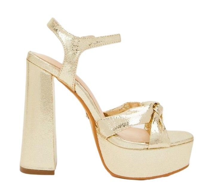 Quiz Ladies - Gold Faux Leather Platform Heeled Sandals | Shop Today ...