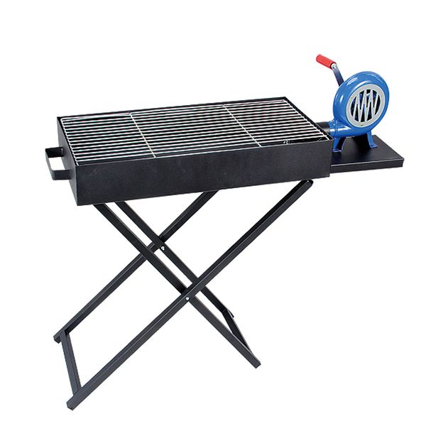 Foldable Charcoal BBQ Grill with Manual Blower - Black