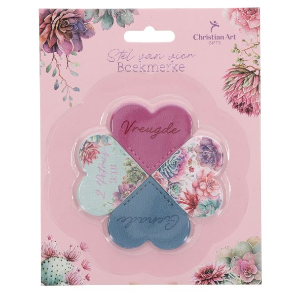 Heart Corner Bookmark Set - Vreugde en Genade, Four-Piece, Faux Leather