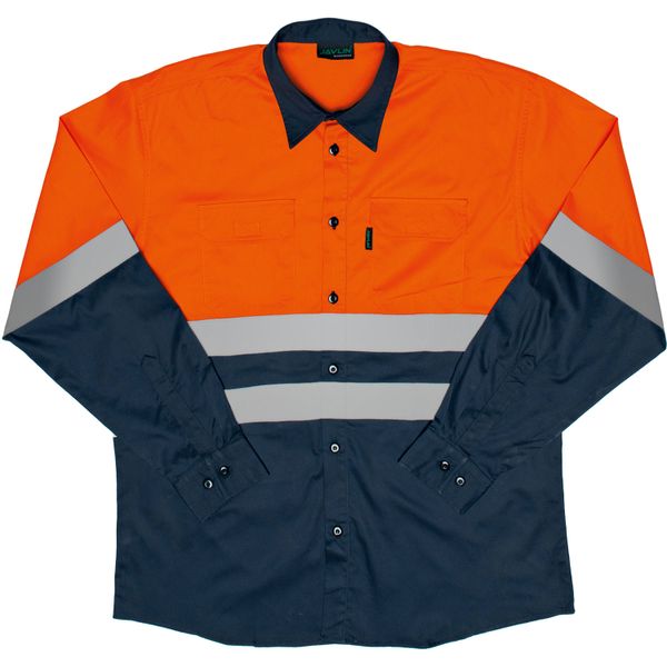Javlin - Hi-Vis Two Tone Long Sleeve Work Shirt - Navy/Orange