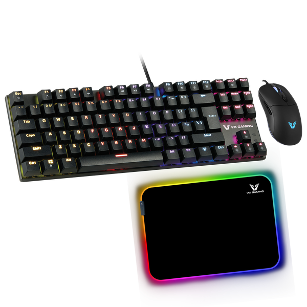 VX Gaming Mechanical Starter Kit: 12000DPI Mouse, Keyboard &amp; RGB Mousepad