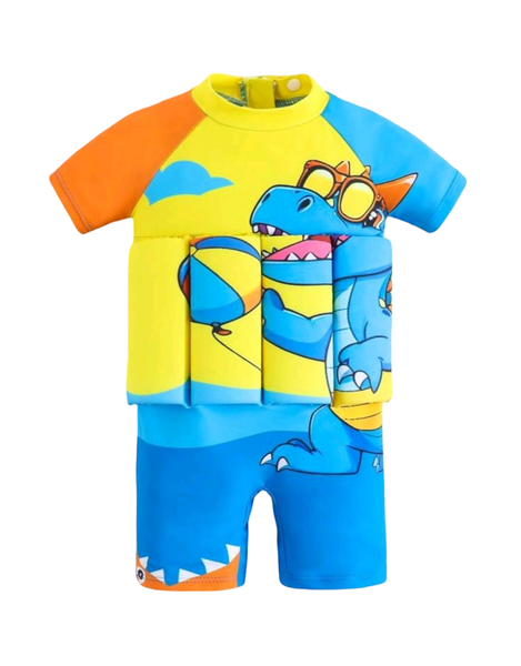 Boys Short Sleeve Buoyancy Zipper swimsuit Dino style 12- 18 months