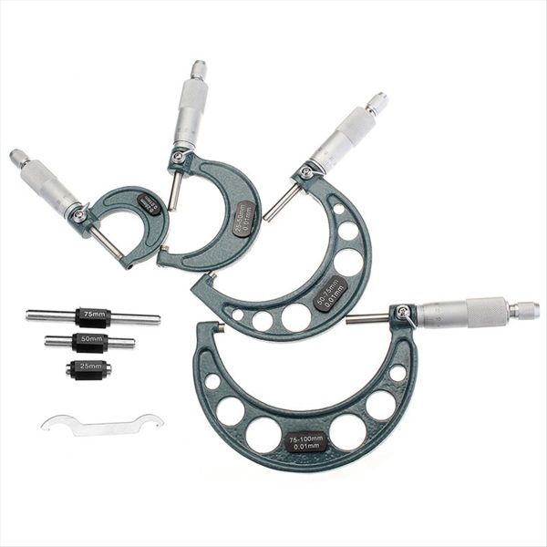 4Pcs Outside Micrometer Set Machinist Tool 0-4Inch 0-100Mm