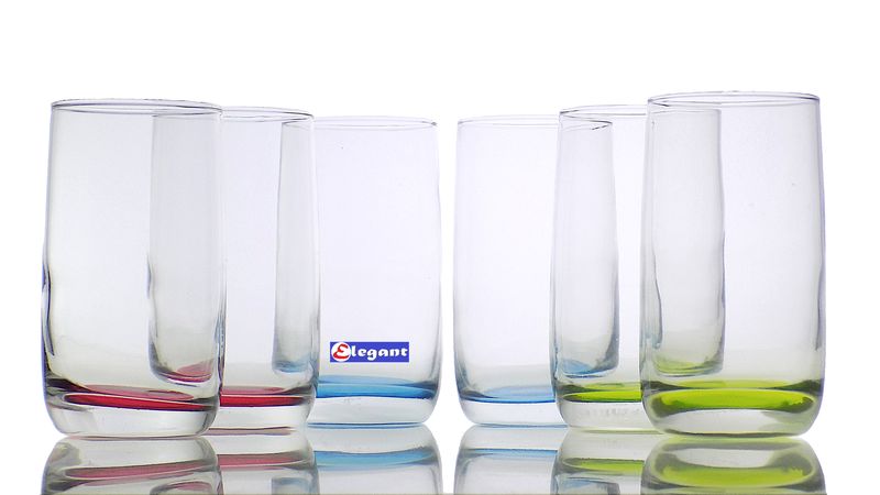 Elegant 6 Piece Glass Set Transparent With Colour Base - 300ml