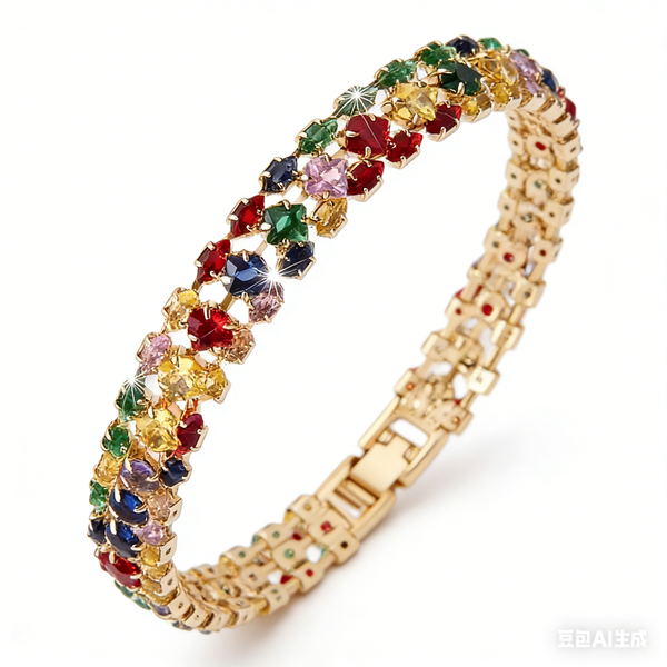 Gold Plated Tennis Bracelet Multicolour Zirconia Sparkling Bangle for Women