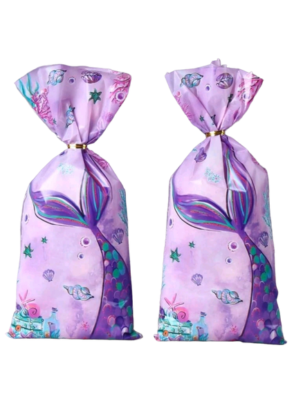 Party Favor Bags With Twist Tie - Purple Mermaid Tail (Set of 25)