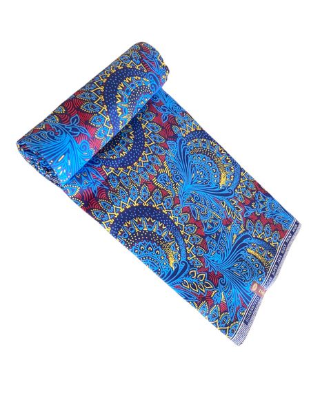 African Print Fabric - Block Wax - Blue Flower - 6 Yards