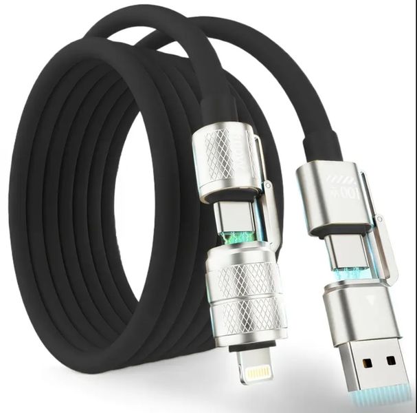 4-in-1 100W Fast Charging &amp; Data Cable-USB-A to USB C-Lighting &amp; Micro USB