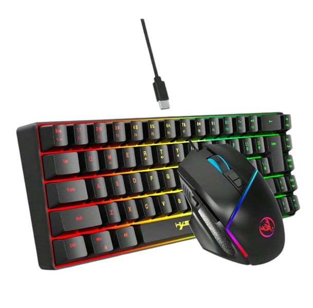 HXSJ - Wired Mechanical Keyboard &amp; Mouse Set With RGB Backlighting - Black