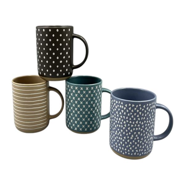 Set of 4 Multi Colour Printed Coffee Mug 420ml