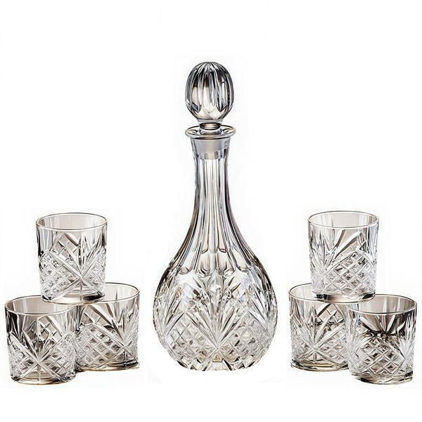 Wine Glass Whisky Glass Whiskey Bar Set - 1 Decanter &amp; 6 Glasses