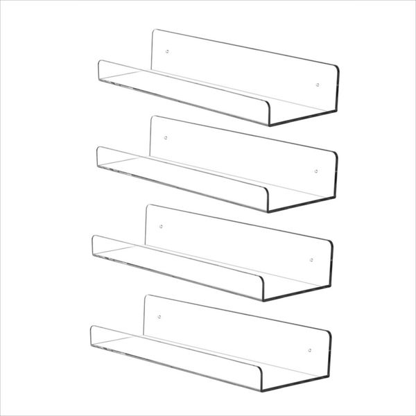 Wall Mounted Clear Acrylic Display Shelf - 4 Pack
