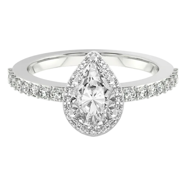 Elegant Teardrop Halo Engagement Ring - Silver