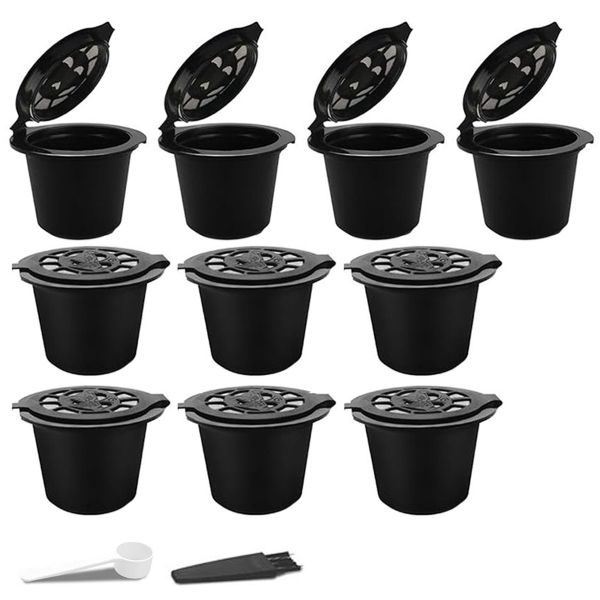 10 Pack Reusable Nespresso Capsules Refillable Coffee Pods with Scoop &amp; Brush