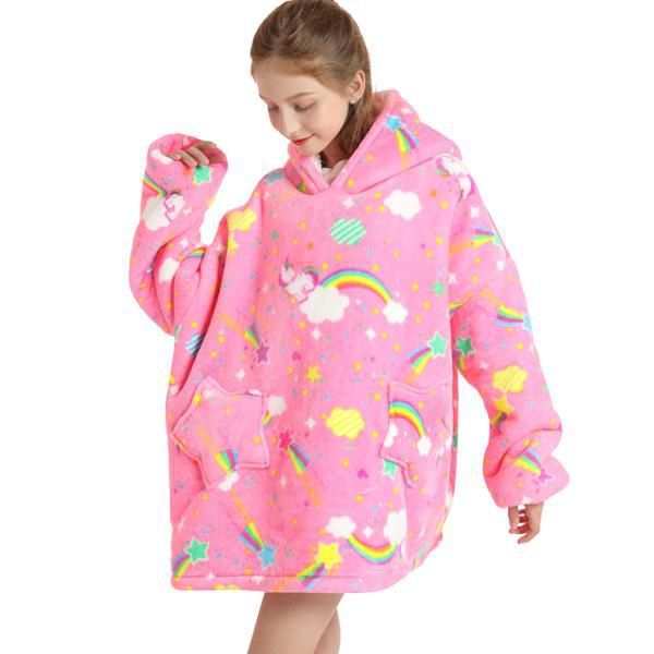 Kids Oversized Plush Snugit Hoodie - Pink Rainbows