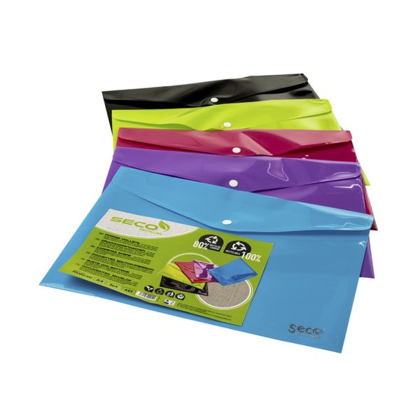Seco Popper Wallets A4 Assorted Colours Landscape PK5
