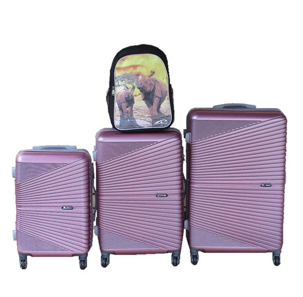 Pink 3-Piece ABS Luggage Set + Rhino-Themed Kids Backpack