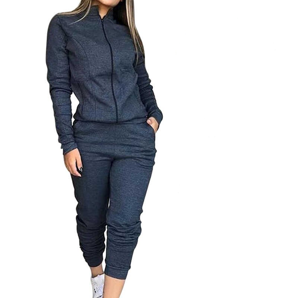 Ladies Zipper Tracksuit Set - Grey