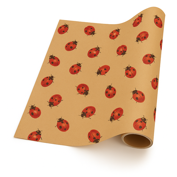Brown Kraft Gift Wrap Roll - Ladybird Design (5m x 50cm) - Eco-Friendly